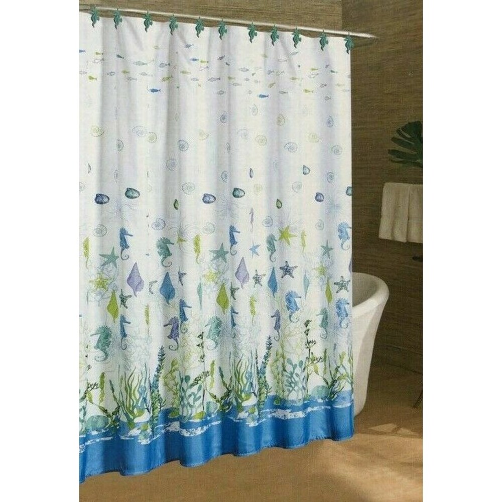 Caribbean Joe Shower Curtain Sea World Beach Summer House with Seahorse Hooks